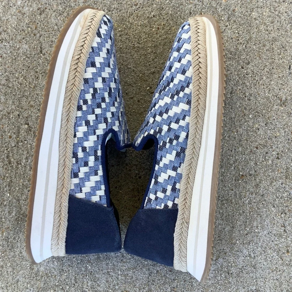 TOMS Alpargata Mallow Mule Espadrilles Blue White Woven Platform Shoes Women 8.5